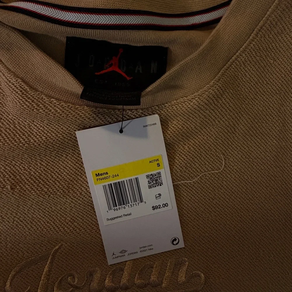 Jordan Essentials Sweatshirt Mens Small Tan Free‎ Jordan Headband NEW FN4607-244